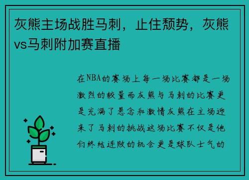 灰熊主场战胜马刺，止住颓势，灰熊vs马刺附加赛直播