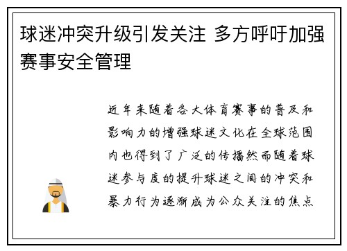 球迷冲突升级引发关注 多方呼吁加强赛事安全管理