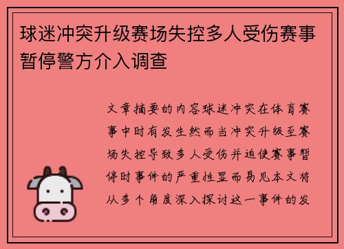 球迷冲突升级赛场失控多人受伤赛事暂停警方介入调查